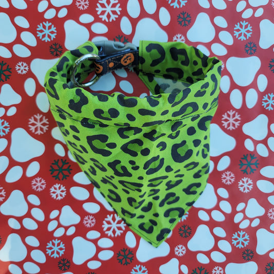 Green Cheetah Print Medium Dog Bandana (Over the Collar) // Halloween Cat Bandana // Gift for Pets