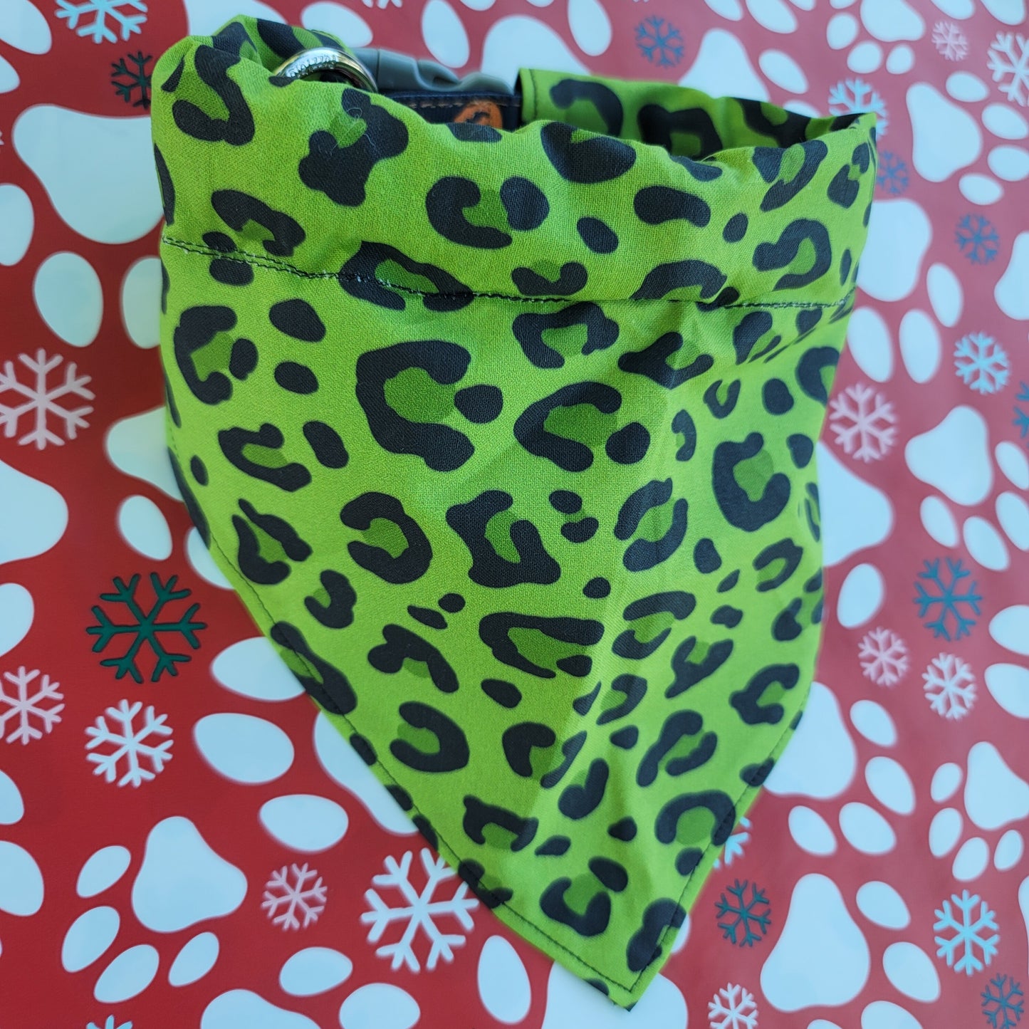 Green Cheetah Print Medium Dog Bandana (Over the Collar) // Halloween Cat Bandana // Gift for Pets