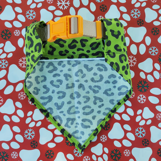 Green Cheetah Print Extra Large Dog Bandana (Over the Collar) // Halloween Cat Bandana // Gift for Pets