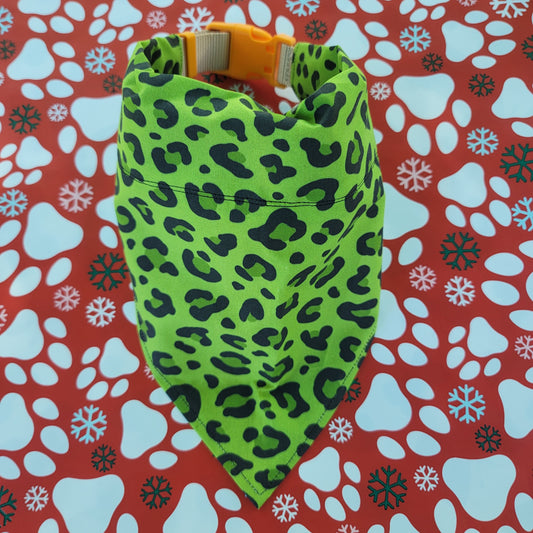 Green Cheetah Print Extra Large Dog Bandana (Over the Collar) // Halloween Cat Bandana // Gift for Pets