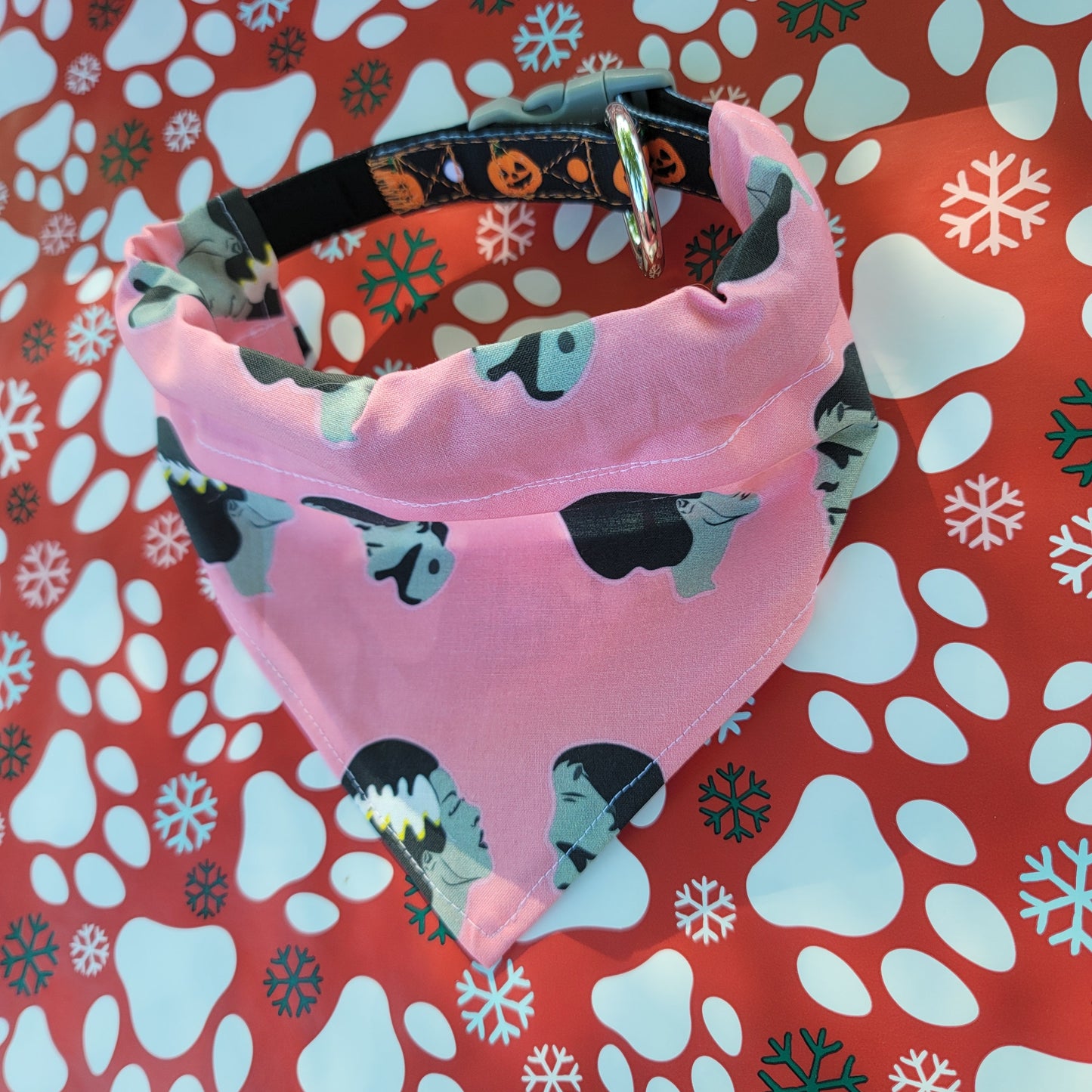 Meet the Frankensteins' Pink Medium Dog Bandana (Over the Collar) // Halloween Cat Bandana // Gift for Pets