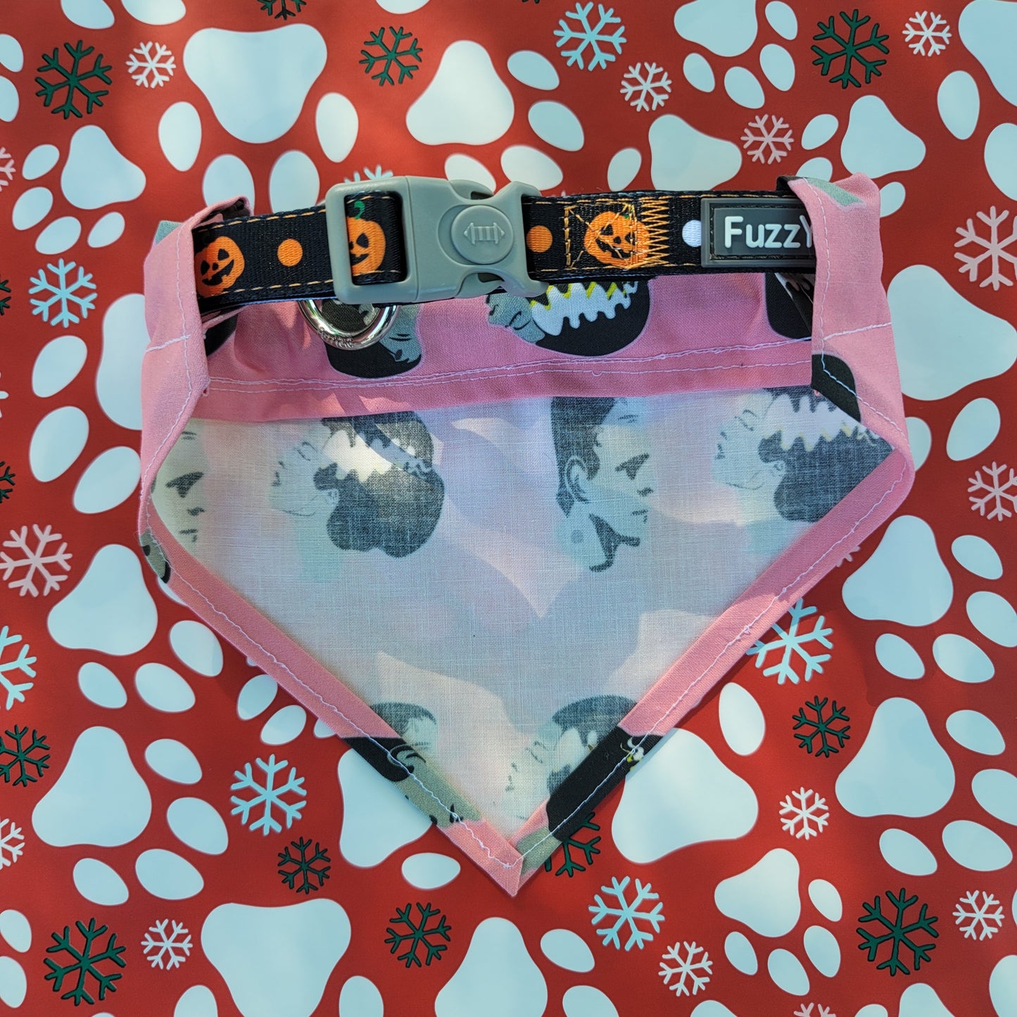 Meet the Frankensteins' Pink Medium Dog Bandana (Over the Collar) // Halloween Cat Bandana // Gift for Pets