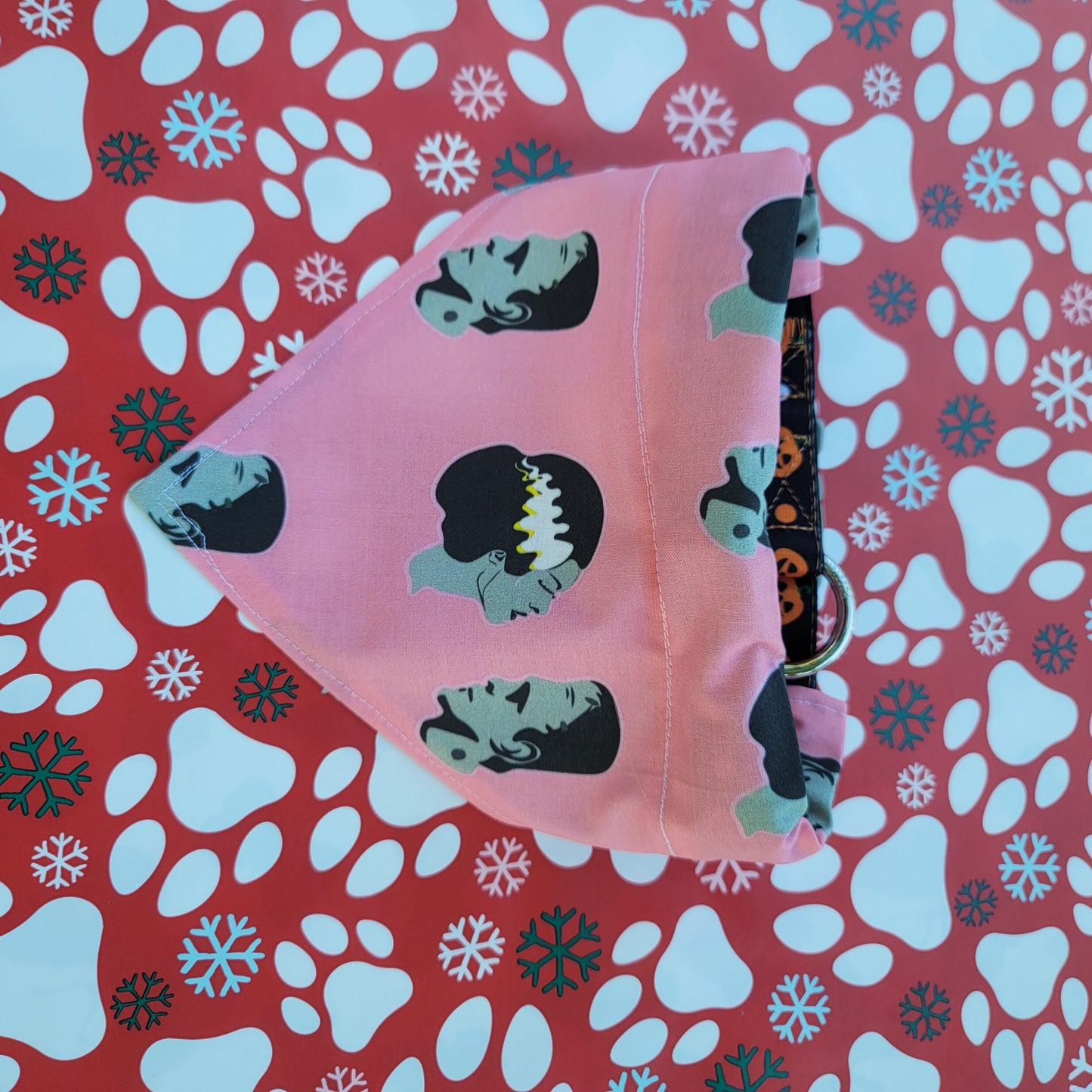 Mr. & Mrs. Frankenstein Pink Medium Dog Bandana (Over the Collar) // Halloween Cat Bandana // Gift for Pets