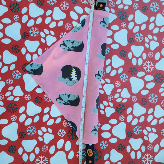 Mr. & Mrs. Frankenstein Pink Medium Dog Bandana (Over the Collar) // Halloween Cat Bandana // Gift for Pets