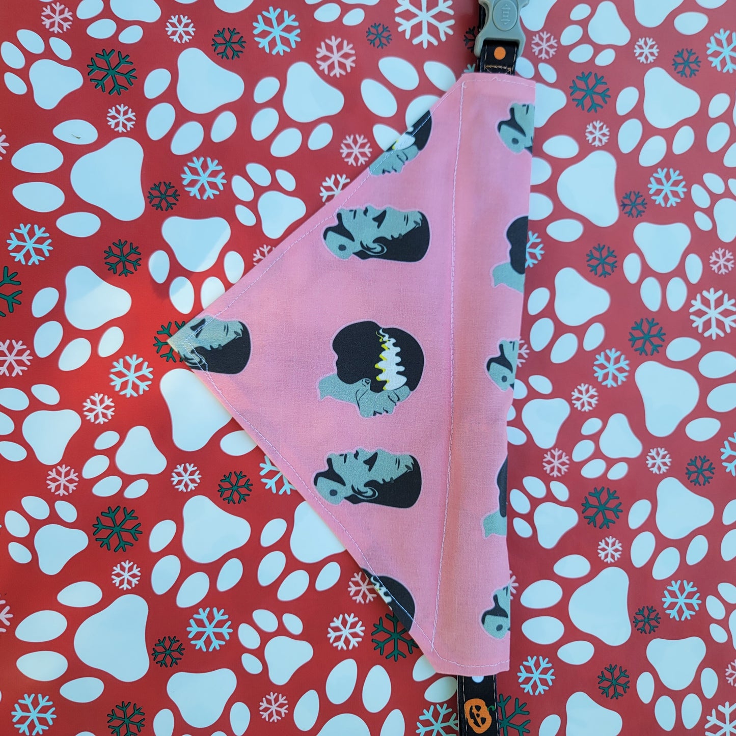 Mr. & Mrs. Frankenstein Pink Medium Dog Bandana (Over the Collar) // Halloween Cat Bandana // Gift for Pets