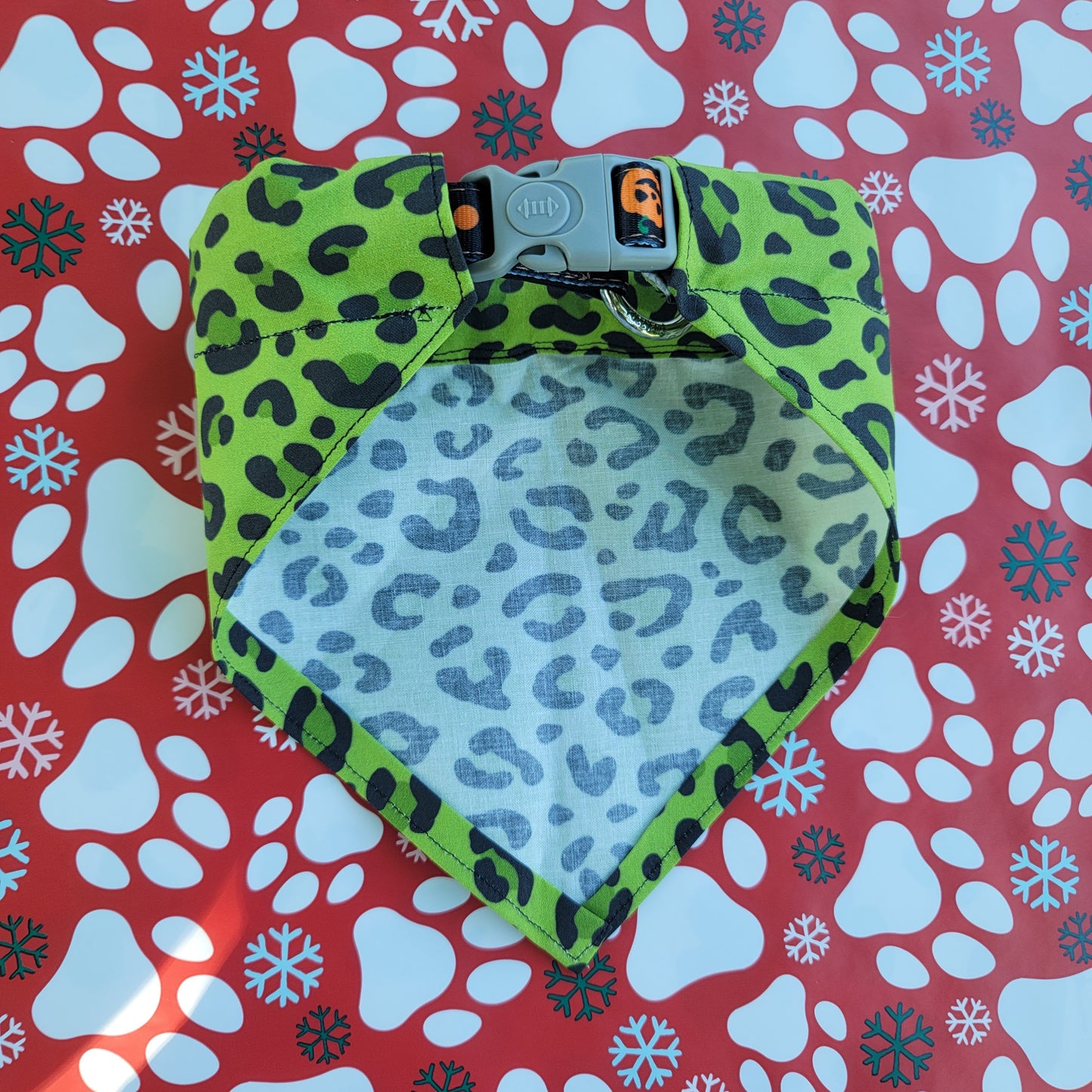 Green Cheetah Print Medium Dog Bandana (Over the Collar) // Halloween Cat Bandana // Gift for Pets
